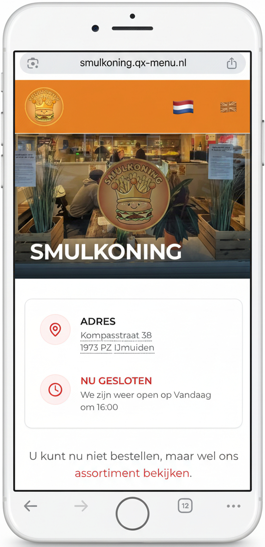 Bestelwebsite op de telefoon: product