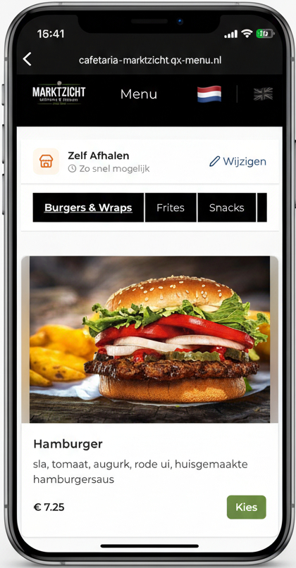Bestelwebsite op de telefoon: bestellen